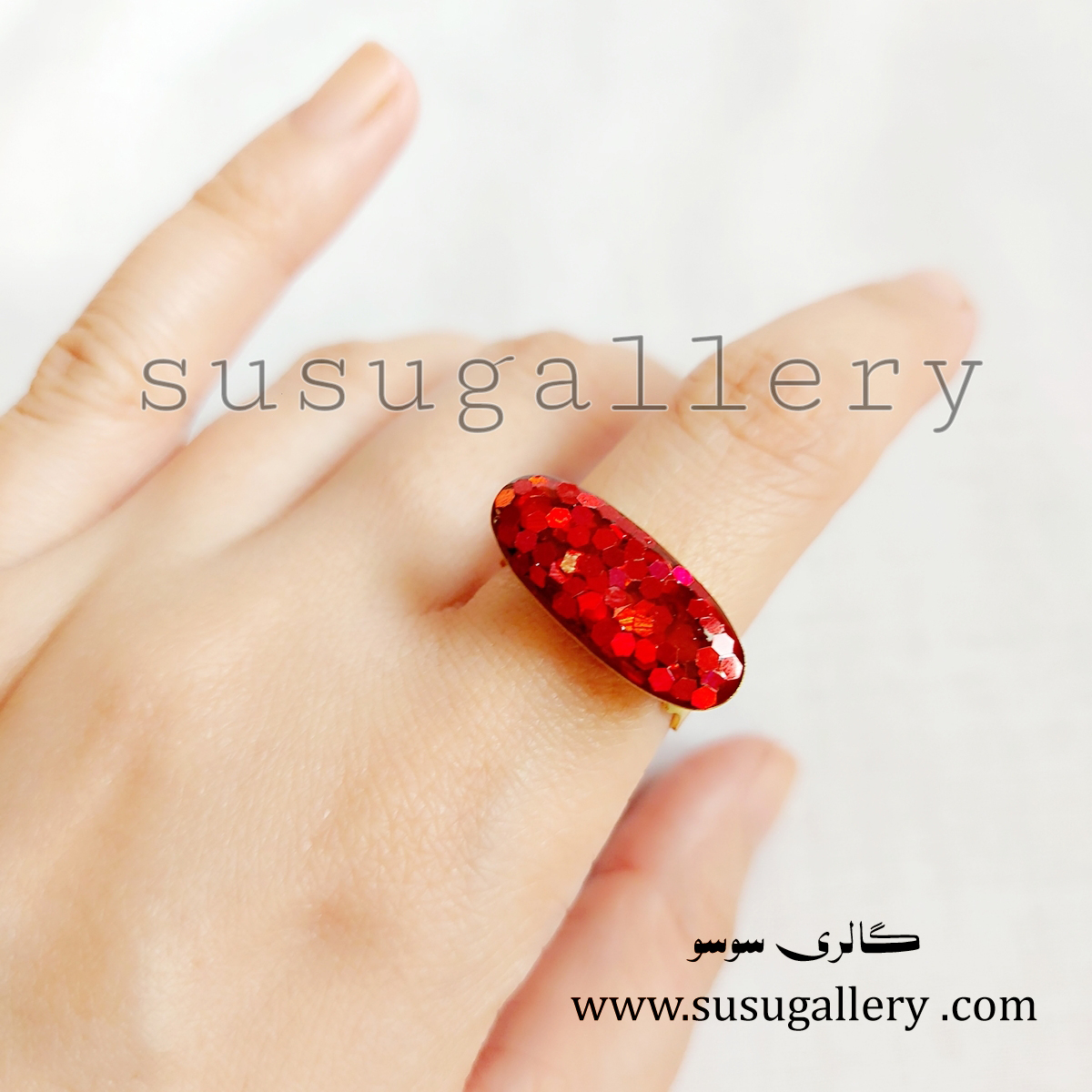 انگشتر بیضی رزینی قرمز