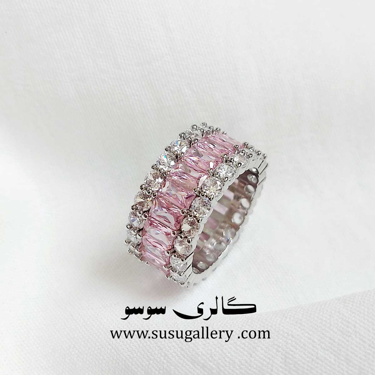 انگشتر جواهری تمام نگین صورتی